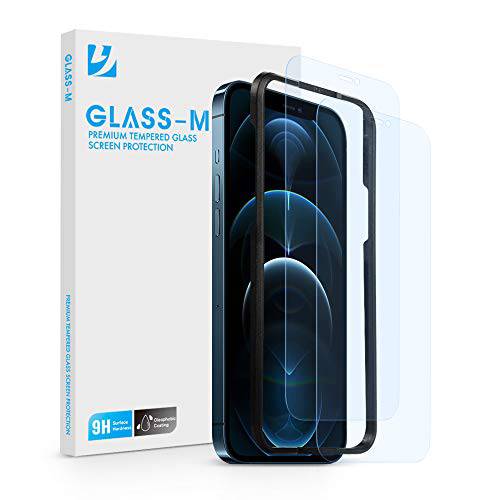 [2 팩] GLASS-M 안티- 블루라이트 화면보호필름, 액정보호필름 아이폰 12 프로 맥스, 아이 프로텍트 강화유리 필름, 풀 커버리지 블루라이트 차단 스크린 커버