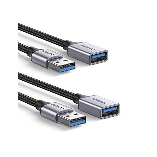 UGREEN USB 3.0 연장 케이블 2 팩 타입 A Male to Female 연장 케이블 듀러블 Braided 5Gbps 데이터 전송 호환가능한 USB 키보드, 마우스,  플래시드라이브,  하드디스크, 프린터 6FT