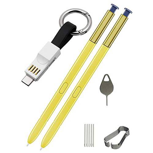 2 팩 갤럭시 노트 9 스타일러스 교체용 삼성 갤럭시 노트 9 SM-N960 펜 (Without 블루투스)+ 팁/ 펜촉+ Eject 핀+ 마이크로 USB (Yellow/ 블루)