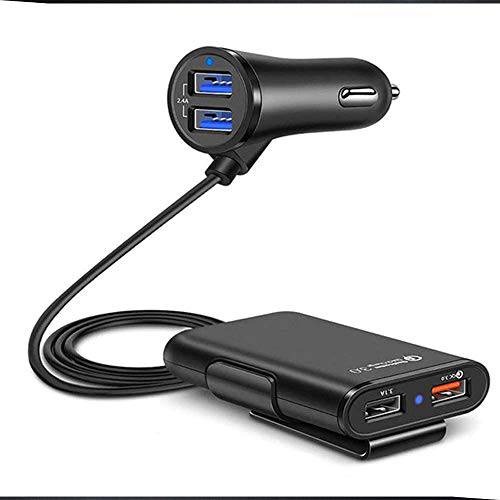 QC 3.0 퀵 충전 USB 차량용충전기 호환가능한 안드로이드 iOS 스마트폰 USB 디바이스 전면/ 후면 의자 시거잭 충전기 5.6Ft 연장 케이블 4 USB 포트 차량 충전기