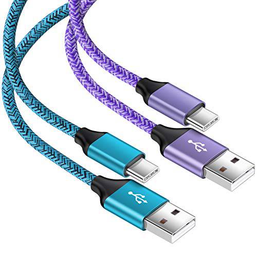 USB C 케이블, 2Pack 3FT 고속충전 타입 C 충전기 케이블, USB C to USB A Braided 폰 충전기 케이블 삼성 갤럭시 S20 FE S10 S9 S8 A51 A71 노트 10 플러스, LG K42 K71, 모토로라 Razr Moto G8 G7, OnePlus