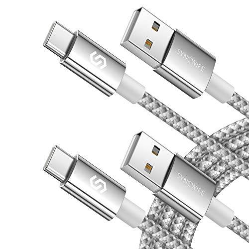 Syncwire USB C 케이블 3A 고속충전, [2 팩 6.6ft] 나일론 Braided USB-A to Type-C 충전 케이블 USB 타입 C 케이블 호환가능한 삼성 갤럭시 S10/ S9/ S8+/ S8/ 노트 8, LG V20, 소니 XZ - 합금 Sliver