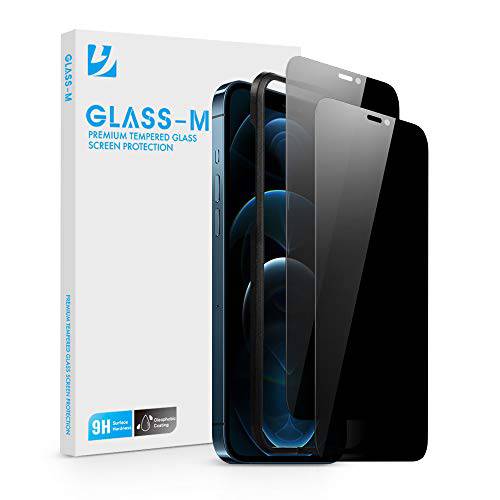 [2 팩] GLASS-M  프라이버시 화면보호필름, 액정보호필름 아이폰 12 프로 맥스, Anti-Spy 강화유리 간편 설치 프레임, Anti-Peep 스크린 커버