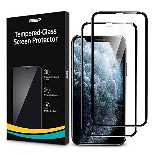 ESR Tempered-Glass Full-Coverage 화면보호필름, 액정보호필름 아이폰 11 프로 맥스/ XS 맥스 [2-Pack], 풀 스크린 커버리지, 3D 엣지 엣지, 간편 설치, Case-Friendly 글래스 화면보호필름, 액정보호필름 아이폰 6.5