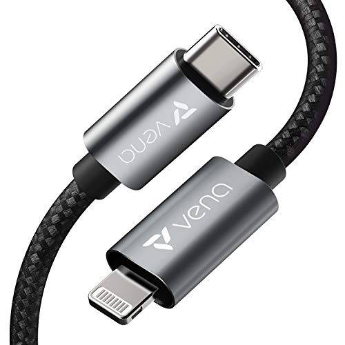 Vena USB C to 라이트닝 케이블 - 10FT, (애플 MFI 인증된) 18W 고속충전 파워 Delivery 나일론 Braided 애플 충전기 호환가능한 아이폰 12/ 12 미니/ 12 프로/ 11 프로 맥스/ X/ Xs/ XR/ SE/ 아이패드 프로 에어
