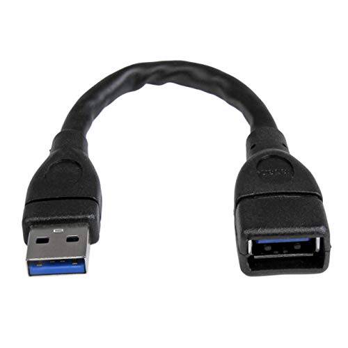 StarTech .com 6in 숏 USB 3.0 연장 어댑터 케이블 ( USB-A Male to USB-A Female) - USB 3.1 세대 1 (5Gbps) 포트 세이버,스토퍼 케이블 - 블랙 ( USB3EXT6INBK), 0.5 ft