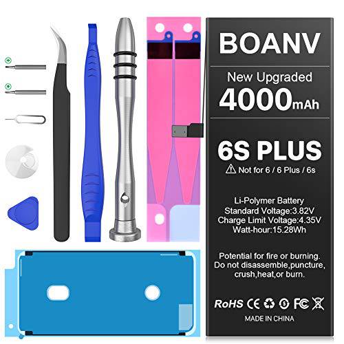 [4000mAh] 배터리 아이폰 6S 플러스, (2021 New 버전) 울트라 하이 용량 A1634/ A1687/ A1699 배터리 교체용 프로페셔널 수리 툴 키트