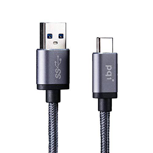 PQI  타입 C 충전기 케이블 - 코튼 Braided USB to USB C 케이블 - 5.9ft (180cm) 아이언 그레이 충전 케이블