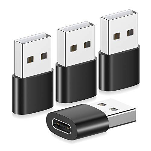 USB C Female to USB Male Adapter(4 팩), Yootech USB to USB C 어댑터, 타입 C to A 충전기 케이블 어댑터 호환가능한 아이폰 12/ 12 프로 맥스/ 12 미니, 삼성 갤럭시 S21/ S20, 구글 픽셀 5/ 4, 아이패드 2020