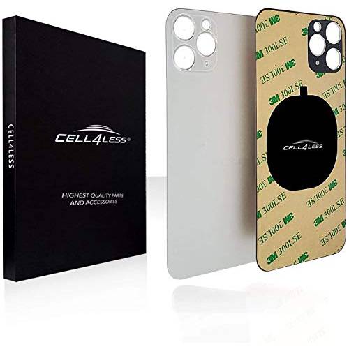 Cell4less 후면 글래스 호환가능한 The 아이폰 11 프로 맥스 w/ 풀 바디 접착, 리무버 툴, and 와이드 카메라 홀 더빨리 설치 (실버)