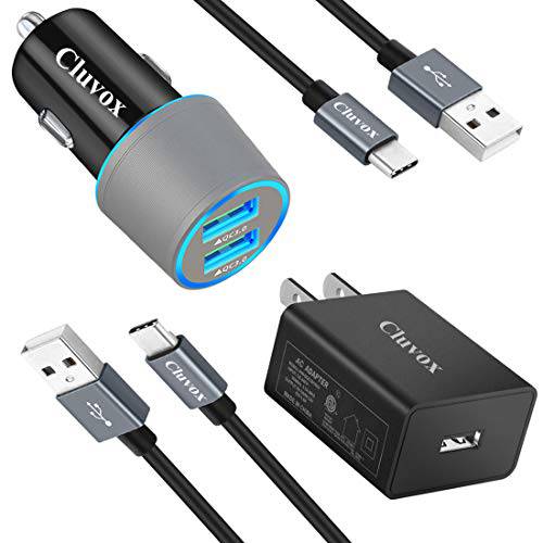 Cluvox USB C 고속충전기 키트, 호환가능한 삼성 갤럭시 S21/ S20/ 플러스/ 울트라/ S10/ S10e/ S9/ S8/ 노트 20/ 10/ 9/ A20/ A50, 퀵 충전 3.0 충전기 세트, 고속 자동차 어댑터+  벽면 충전기& 6FT 타입 C 코드