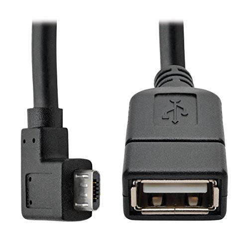 Tripp 라이트 마이크로 USB-B to USB OTG Host 어댑터 케이블, Right-Angle 5-Pin Micro-B (M/ F), 6 (U052-06N-RA), 블랙