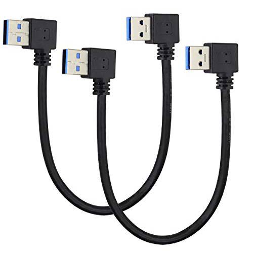AAOTOKK 2 팩 왼쪽&  직각 USB 3.0 A 케이블 90 도 USB 3.0 타입 A Male Transferring 데이터 and 충전 연장 케이블 하드 드라이브, 프린터, 모뎀, 마우스, 노트북 Cooler(0.3M/ 1ft-Black)