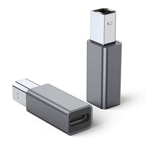 USB C Female to 프린터 Male 어댑터 ( 2-Pack), USB 타입 C to USB B 변환 커넥터 지원 데이터 동기화 호환가능한 Brother HP 캐논 Lexmark Epson Dell 제록스복사기 삼성 etc and 피아노 DAC (그레이)