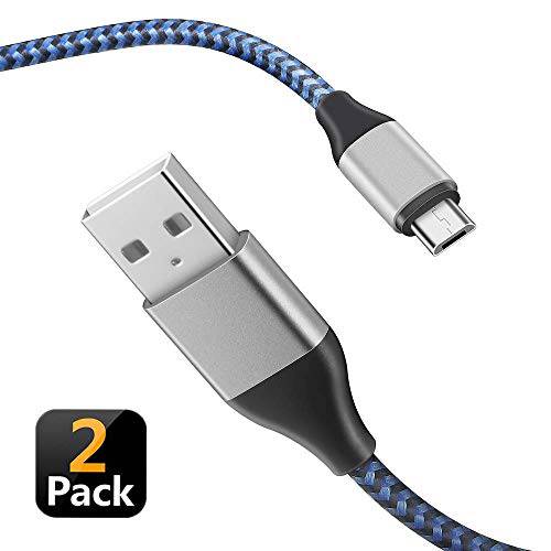 TPLTECH 마이크로 USB 케이블, 2Pack 6.6Ft 고속충전 안드로이드 나일론 Braided 충전기 케이블 호환가능한 LG K30/ k20/ K20 플러스/ K20 V/ K10/ V10, Q6 G4, LG Stylo 3/ Stylo 2, PS4 블루