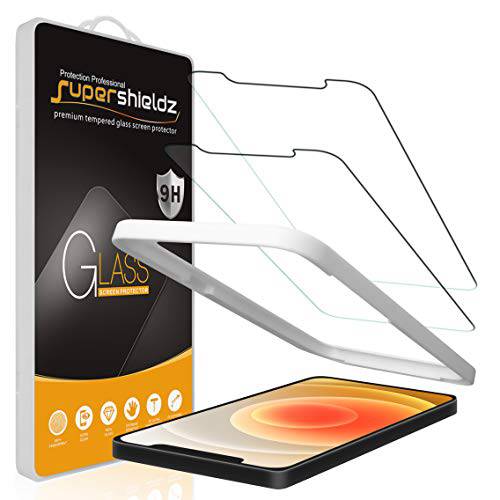 (2 팩) Supershieldz Designed 애플 아이폰 12 and 아이폰 12 프로 (6.1 인치) 강화유리 화면보호필름, 액정보호필름 (간편 설치 트레이) 안티 스크레치,  기포방지