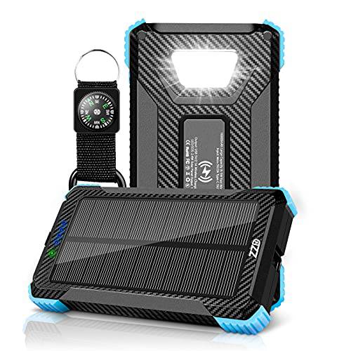 태양광 Charger-16800mAh 태양광 보조배터리, 파워뱅크 무선 휴대용 충전기 퀵 충전 Type-C 5V 듀얼 USB LED 플래시라이트,조명 태양광 패널 충전기 호환가능한 iOS&  안드로이드