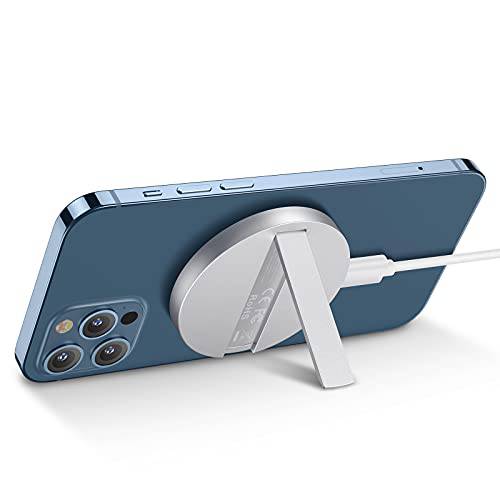ESR HaloLock 킥스탠드 무선 충전기, MagSafe-Compatible 충전기 아이폰 12/ 12 미니/ 12 프로/ 12 프로 맥스 and 자석 케이스,  5 ft (1.5 M) 탈부착가능 케이블 (어댑터 Not 포함), 화이트