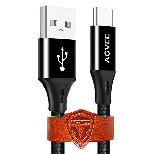 AGVEE [3 팩 10ft] 롱 USB-C 케이블, 3A 고속 Braided USB-A to Type-C 충전기 데이터 케이블 충전 와이어, 심리스 USBC End 삼성 갤럭시 S10 S9 S8 A10e, 노트 9 8, LG Stylo 4 5, G7 G8, 블랙