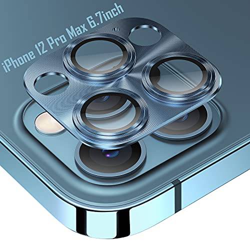 Tensea 아이폰 12 프로 맥스 카메라 렌즈 보호,  강화유리 카메라 커버 화면보호필름, 액정보호필름 악세사리, 알루미늄 합금 풀 엣지 to 엣지 아이폰 12 promax 6.7 인치 2020 (Pacific 블루)
