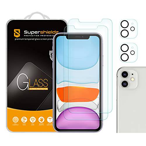 (2 팩) Supershieldz Designed 애플 아이폰 11 (6.1 인치)+  카메라 렌즈 강화유리 화면보호필름, 액정보호필름, 안티 스크레치,  기포방지