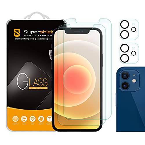 (2 팩) Supershieldz Designed 애플 아이폰 12 (6.1 인치)+  카메라 렌즈 강화유리 화면보호필름, 액정보호필름, 안티 스크레치,  기포방지