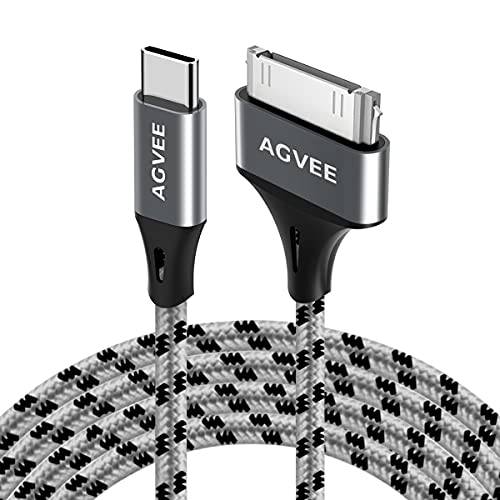 AGVEE [2 팩 3ft] USB-C to 30 핀 케이블 Old 아이폰 4/ 4S 아이패드 1/ 2/ 3 아이팟, Braided 메탈 쉘 Type-C to 30Pin 어댑터 충전 충전기 데이터 케이블, 그레이