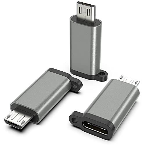 USB-C to 마이크로 USB 어댑터, 3-Pack USB 타입 C Female to 마이크로 USB Male 컨버터, 변환기 USB C to 마이크로 B 2.0 충전&  데이터 동기화 호환가능한 삼성 갤럭시 S7 S6 J7 노트 5 킨들 Ps4 and More -그레이