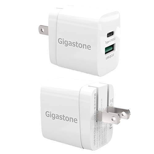 [Gigastone][2-Pack] 20W 듀얼 포트 USB-A+ USB-C 타입 C 벽면 충전기,  고속충전 PD 3.0/ QC 3.0, 호환가능한 아이폰, 아이패드, 안드로이드 스마트폰, Qi 무선충전기, 무선충전 패드