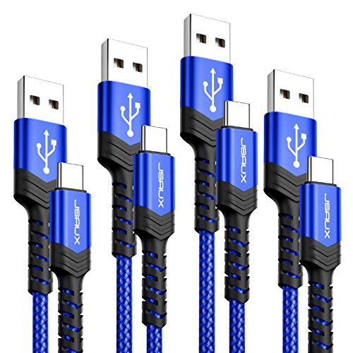 USB 타입 C 케이블 3A 고속 충전, JSAUX 4-Pack(10ft+ 6.6ft+ 3.3ft+ 1ft) USB A to C 충전기 Braided 충전 케이블 호환가능한 삼성 갤럭시 S10 S9 S8 플러스 노트 10 9 8, Moto Z, LG V20 G8 G7 and More(Blue)