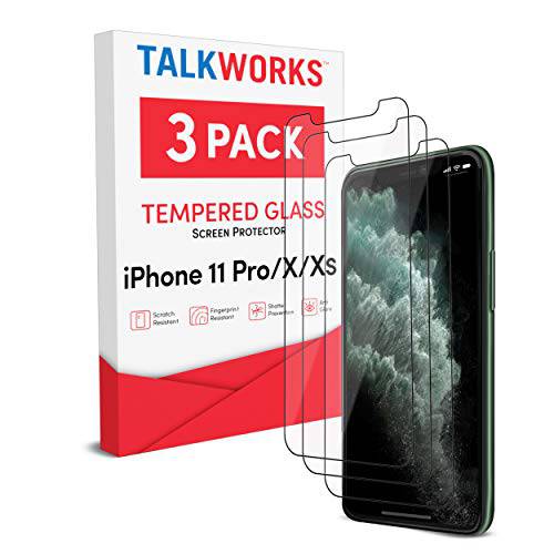 TalkWorks 아이폰 11 프로 화면보호필름, 액정보호필름 (Also Fits 아이폰 Xs, 아이폰 X) 3 팩 강화유리 필름 듀러블 0.33mm 9H 강도, 케이스 호환가능한, Smudge, 스크레치,  크랙,  파편 방지, HD 터치