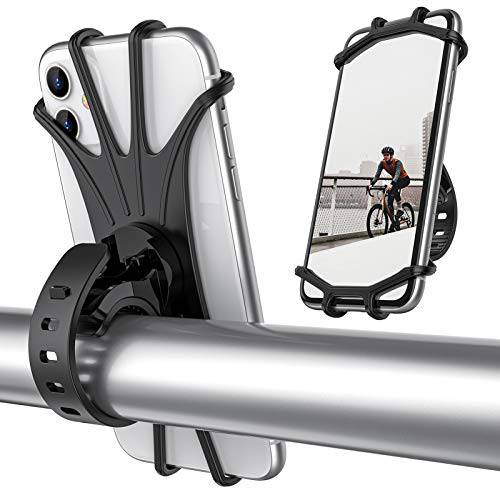 ORIbox 자전거 폰 마운트, 오토바이 핸들 마운트, 360° 회전 실리콘 자전거 폰 홀더, 호환가능한 아이폰 12/ 11 프로 맥스 XS 맥스 XR X 8 7 6S 플러스 SE 2020 12 미니, 삼성 갤럭시