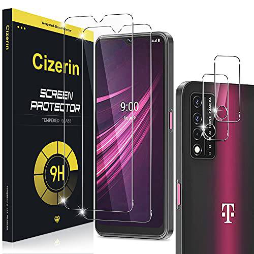 [2+ 2 팩] Cizerin 강화유리 화면보호필름, 액정보호필름 T-Mobile REVVL V+ 5G(T-Mobile REVVL V 플러스 5G) - and 카메라 렌즈 보호 - Anti-Fingerprint - 파편 방지 - HD Clarity - Gorilla 글래스