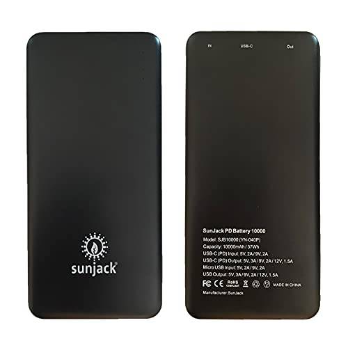 SunJack 10000mAh 휴대용 보조배터리, 파워뱅크 퀵 충전 USB3.0 and Type-C 외장 파워 Delivery 배터리 충전기