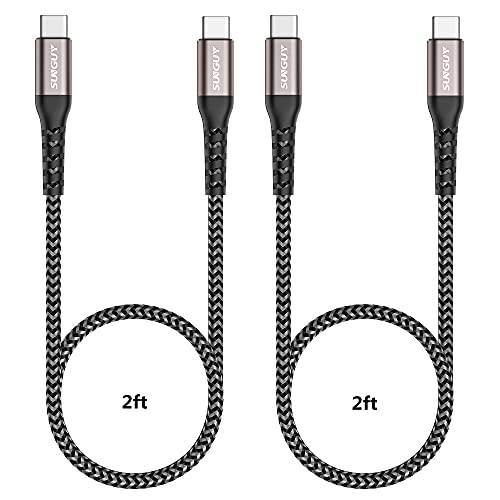 USB C to USB-C 케이블, SUNGUY [2Pack, 2FT/ 0.6M ] 60W PD C to C 고속충전기 케이블 케이블 호환가능한 삼성 갤럭시 S21/ S21+/ S20+ 울트라, 아이패드 프로 2020/ 2018, 아이패드 에어 2020, 맥북 에어/ 프로 and More