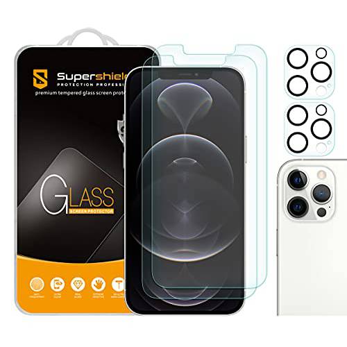 (2 팩) Supershieldz 안티 글레어 (매트) 화면보호필름, 액정보호필름 Designed 애플 아이폰 12 프로 맥스 (6.7 인치)+  카메라 렌즈 [ 강화유리] 안티 스크레치,  기포방지