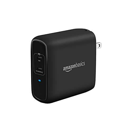 아마존 Basics 68W Two-Port GaN USB-C 벽면 충전기 (50W+ 18W) 노트북, 태블릿 and 휴대폰 파워 Delivery - 블랙 (non-PPS)