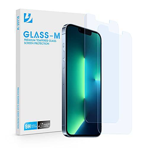 [2 팩] GLASS-M Anti-Blue 라이트 화면보호필름, 액정보호필름  아이폰 13/  아이폰 13 프로, 아이 프로텍트 강화유리, 풀 커버리지 안티 글레어 글래스 스크린 커버