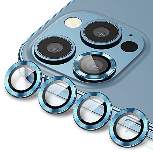 (4PCS) Hoerrye 카메라 렌즈 보호  아이폰 13 프로 맥스 (6.7 인치)&  아이폰 13 프로 (6.1 인치), 티타늄 Alloy-Space 메탈, Military-Grade 파편방지 - 시에라 블루