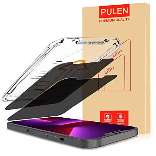 [2 팩] PULEN Designed 아이폰 13 프로 프라이버시 화면보호필름, 액정보호필름, 아이폰 13 프라이버시 화면보호필름, 액정보호필름 Anti-spy 기포방지 9H 강도 강화유리+  간편 설치 트레이 (6.1 인치)