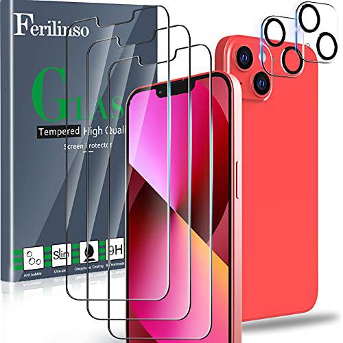 Ferilinso Designed 아이폰 13 화면보호필름, 액정보호필름, 3 팩 HD 강화유리 2 팩 카메라 렌즈 보호, 케이스 친화적, 9H 강도,  기포방지, 5G 6.1 인치, 간편 설치