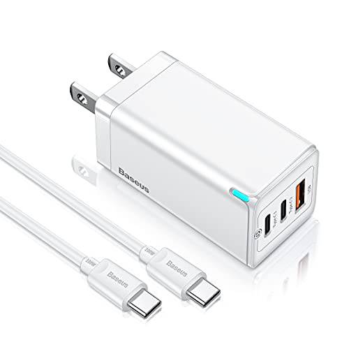 USB C 충전기 Baseus 65W GaN 충전기 3 포트 폴더블 USB C 벽면 충전기, 고속 충전기 블록 아이폰 13/ 12 미니/ 12 프로 맥스/ 11/ XR/ Xs, 아이패드 프로 2021, 삼성, 맥북 프로/ 에어, 노트북