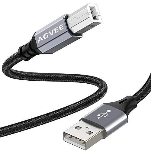 AGVEE [2 팩 6.6ft] USB 미디 케이블 USB-A 2.0 to Type-B 프린터 케이블 강력 차폐 안정된 와이어 뮤지컬 악기, 미디 키보드, 호환가능한 HP 캐논 Epson 제록스복사기 프린터, 다크 그레이