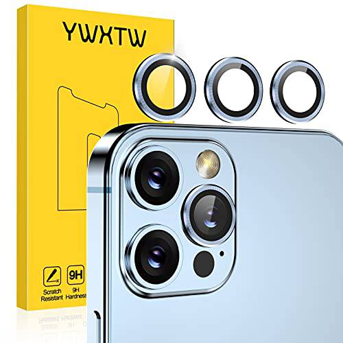 YWXTW 카메라 렌즈 보호 호환가능한  아이폰 13 프로 6.1 인치/  아이폰 13 프로 맥스 6.7 인치 강화유리, [설치 트레이] 프리미엄 알루미늄 합금 카메라 렌즈 커버 스티커, 1 세트 (시에라 블루