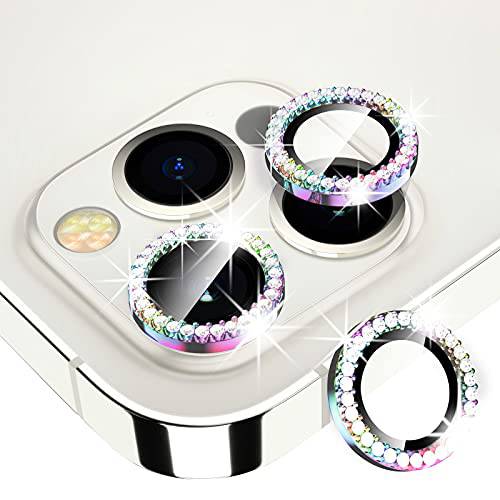 Xfilm 아이폰 12 프로 맥스 카메라 렌즈 보호 Bling 다이아몬드, HD 클리어 강화유리 합금 카메라 렌즈 프로텍트 커버, 싱글 디자인, 케이스 친화적, 스크레치 방지 (Multi-Color 다이아몬드)