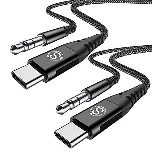 USB 타입 C to 3.5mm Male Aux 케이블 4ft 2-Pack, Sweguard USB C to Aux 오디오 헤드폰 자동차 스테레오 케이블 호환가능한 삼성 갤럭시 S21 S20 울트라, 노트 20 10, S10 S9 플러스, 픽셀 5 4 3 2 XL, 아이패드 Pro-Black