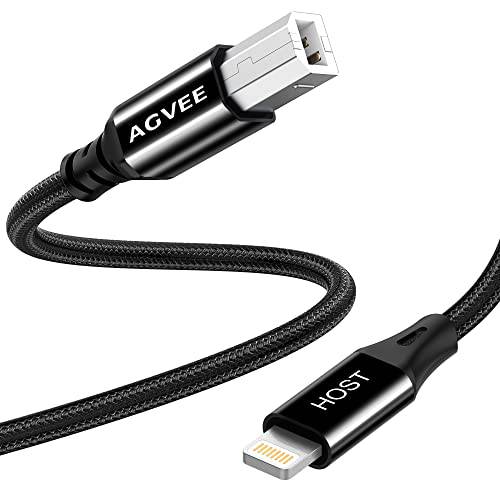 AGVEE [6.6ft] 라이트닝 OTG 미디 케이블 USB Type-B 케이블 호환가능한 아이폰 아이패드 iOS 피아노, 미디 컨트롤러, 미디 키보드, 오디오 인터페이스 레코딩, 블랙