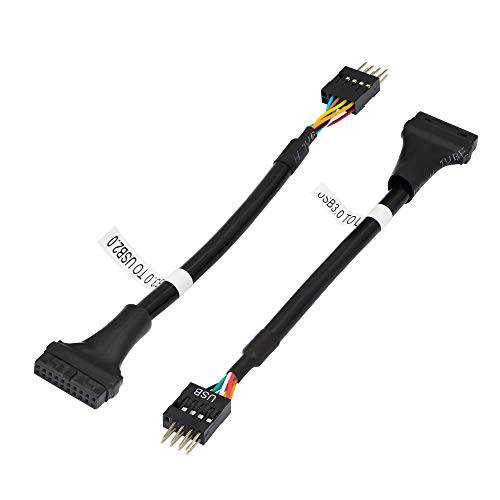 SinLoon USB 3.0 헤더 to USB 2.0, USB 3.0 19 핀 Female to USB 2.0 9 핀 커넥터 메인보드 케이블 데이터 전송 2-Pack (19Pin Female)
