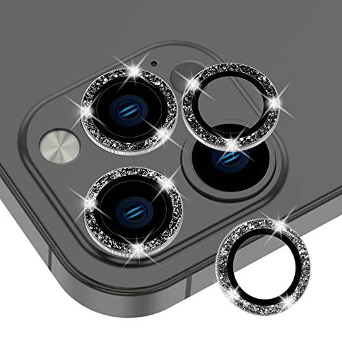 GAHOGA [3+ 1] Bling 카메라 렌즈 보호 호환가능한 아이폰 13 Pro(6.1)/ 13 프로 max(6.7) 9H 강화유리 카메라 커버 스크린 보호/ HD Anti-Scratch/ 클리닝 키트 - 블랙 다이아몬드