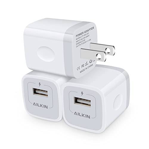 USB 벽면 충전기, 아이폰 충전기 블록, AILKIN 3Pack 싱글 포트 아이폰 고속충전 파워 어댑터 박스 브릭 키트 아이폰 13/ 13 프로/ 13 미니/ 12/ 12 프로 맥스/ SE, 삼성 갤럭시 S21/ A52, 구글